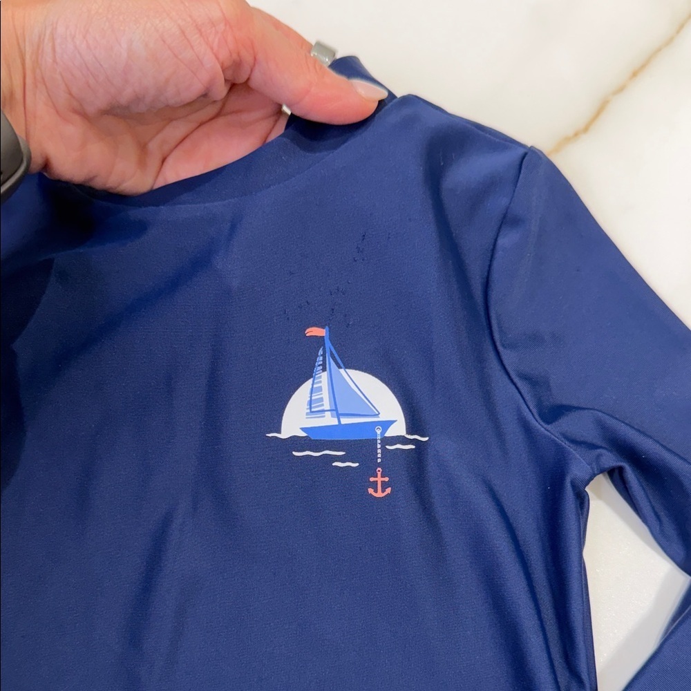 Kids Navy Rashguard with Sailboat Design - Picture 2 of 3